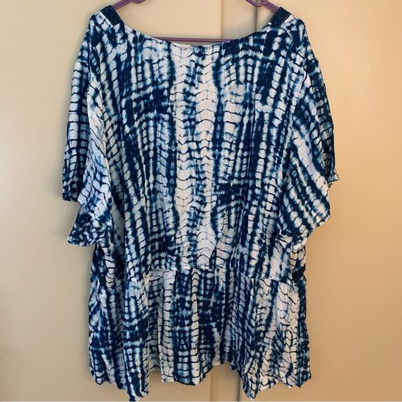 Lane Bryant Square Neck Peplum Top with Crochet Trim tie dye women’s size 28 - Picture 8 of 12